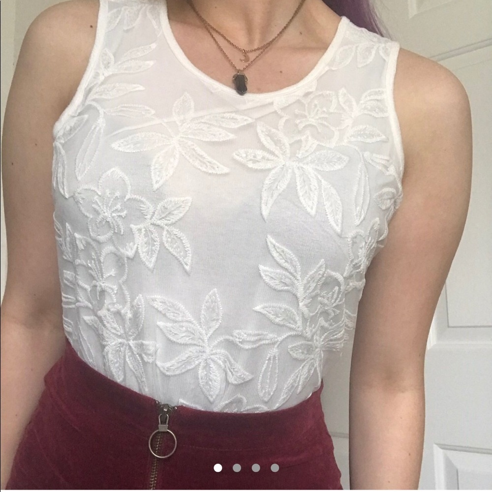 white floral lace tank
